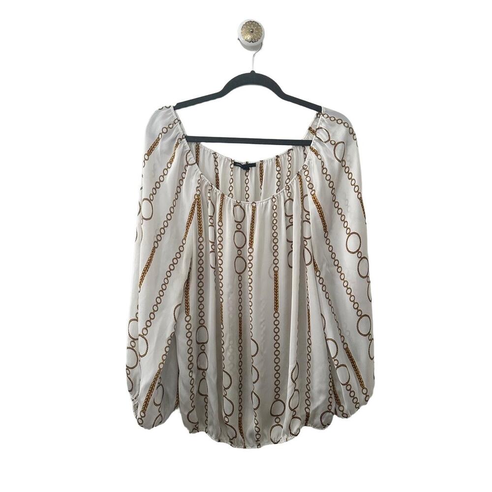 Chaus Blouse Womens Size Extra Large Cream Geometric Loose Balloon Long-sleeve